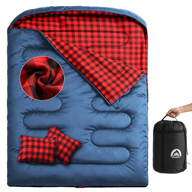 Swtmerry Double Sleeping Bag for Adults with 2 Pillows, Big&Tall XL Queen Size Sleeping Bag for 2 Person, Waterproof 2 Person Sleeping Bags for 3 Seasons,Cold Weather&Warm,Camping,Hiking & Backpacking