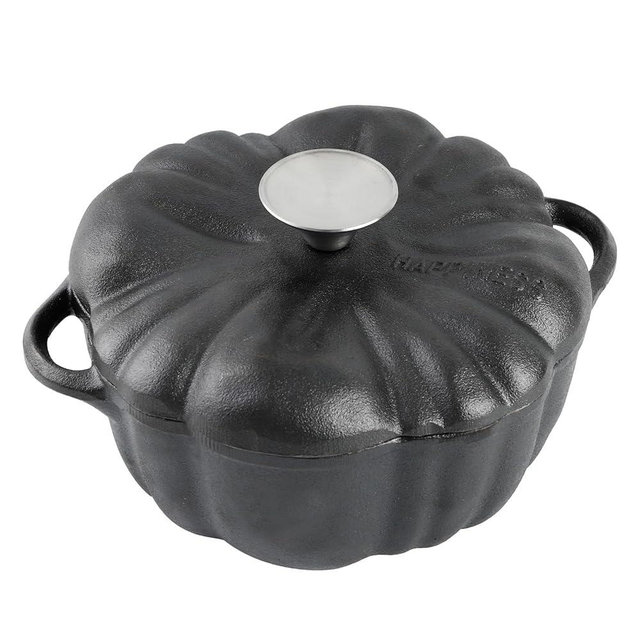 Pre-seasoned Cast Iron Garlic Roaster with Lid - Heavy Duty Pumpkin Shaped Garlic Baker for Oven, Grill, Stove, BBQ (8.66' L x 7.08' W x 5.12' H/Black)