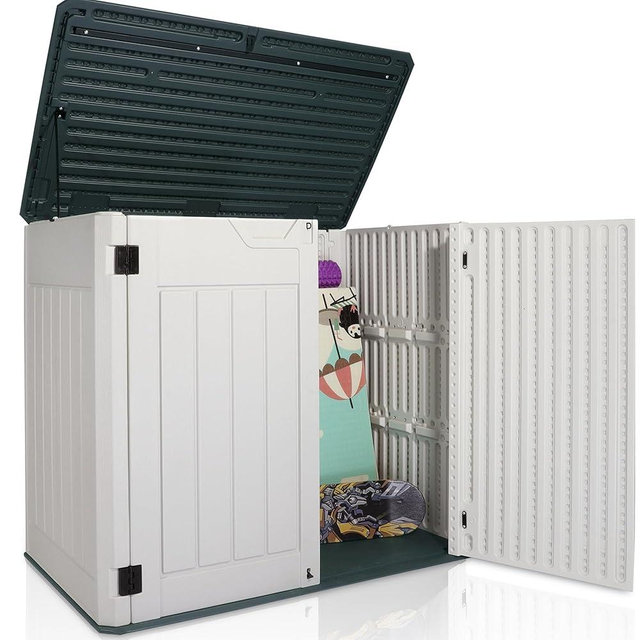 Plainsity 47 Cu ft Outdoor Storage Shed, Large Resin Outdoor Storage Box for Patio Garden Yard Outdoor Storage Cabinet for Tools Pool Supplies - Lockable Deck Boxes Outdoor Waterproof