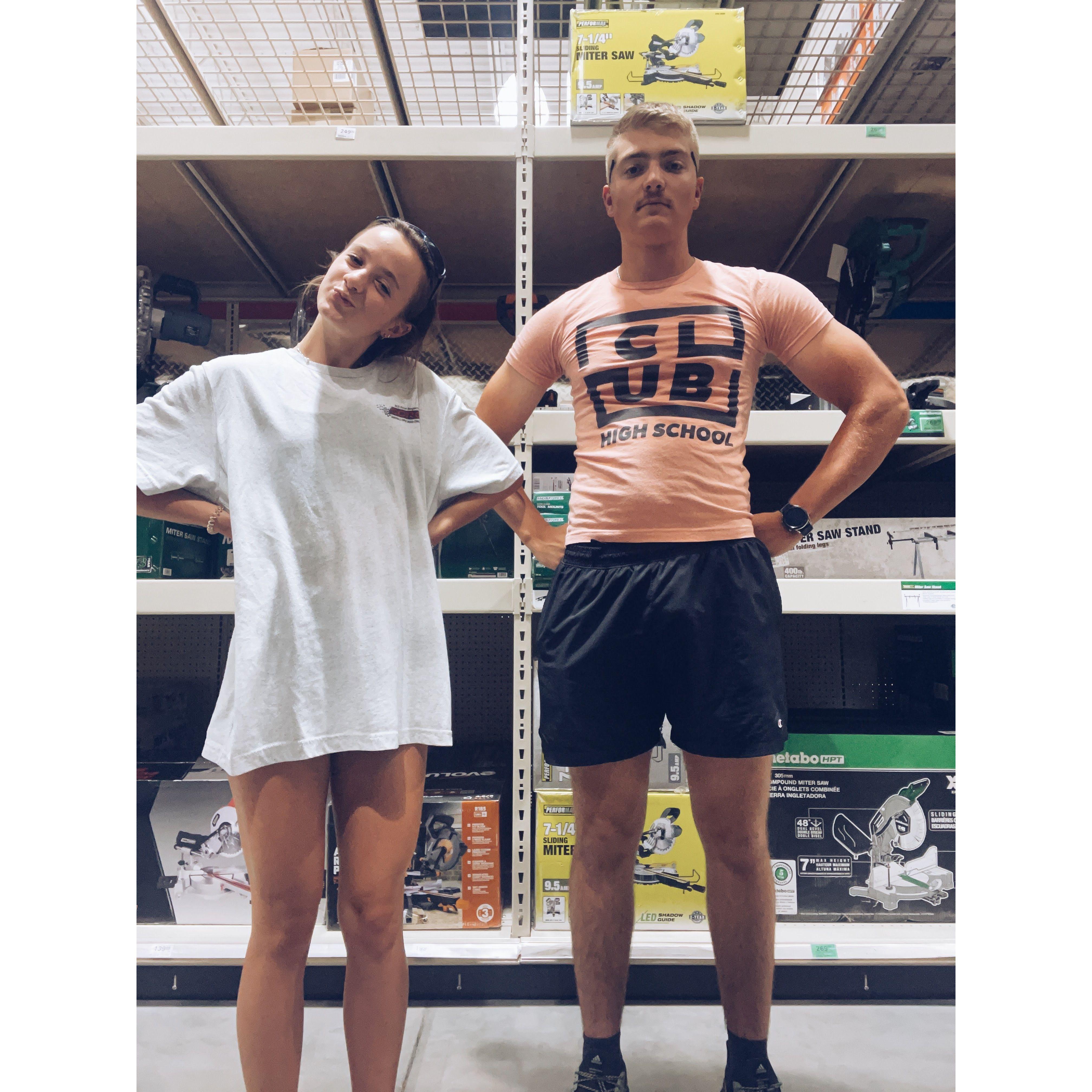 When Mary's shirt was uncomfortable and Alex gave his to her in Menards