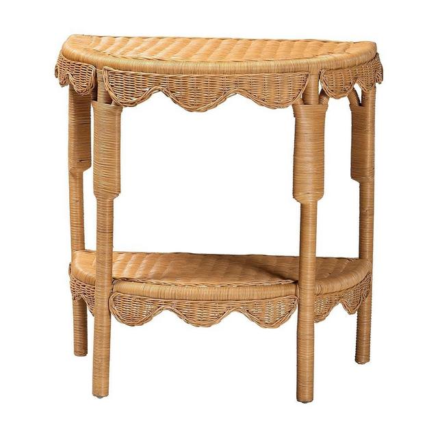 bali & pari Paisley Scallop Rattan Console Table, Light Honey