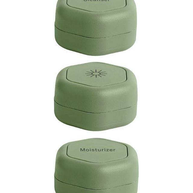 Cadence Travel Containers - Skincare Set - Magnetic Travel Capsules - For Facial Cleanser, Moisturizer, Sunscreen - 3 Medium Capsules (0.56oz) with Cleanser, Moisturizer & Sun-Icon Labels - Eucalyptus