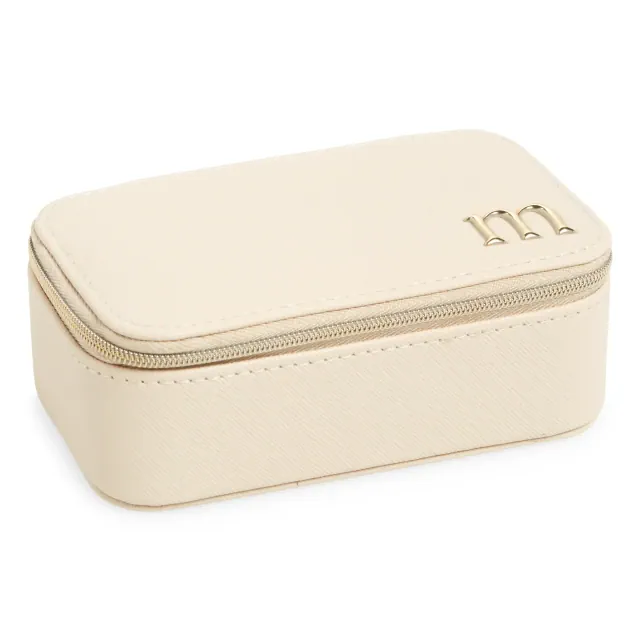 Nordstrom Initial Rectangular Jewelry Box in M Cream
