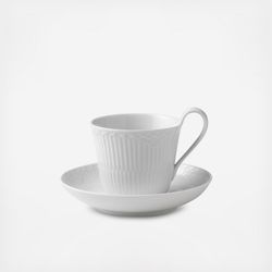 Royal Copenhagen, White Fluted Half Lace High Handle Cup & Saucer