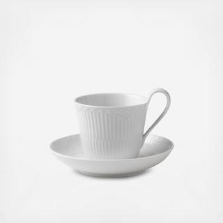White Fluted Half Lace High Handle Cup & Saucer