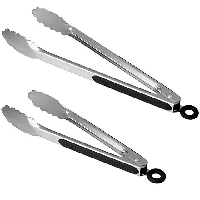 Lyxa SR Set of 9-inch and 12-inch Stainless Steel Kitchen Tongs with Locking, Metal Cooking Tongs with Non-Slip Grip,Perfect for Grilling, Barbecue (BBQ) and More (9" & 12")