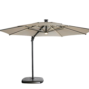 allen + roth 11-ft Aluminum Beige Slide-tilt Cantilever Patio Umbrella with Lights with Base
