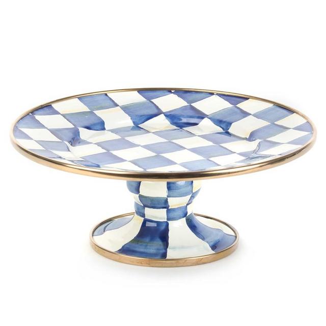 MACKENZIE-CHILDS Royal Check Enamel Pedestal Platter, Round Cake Stand, Mini
