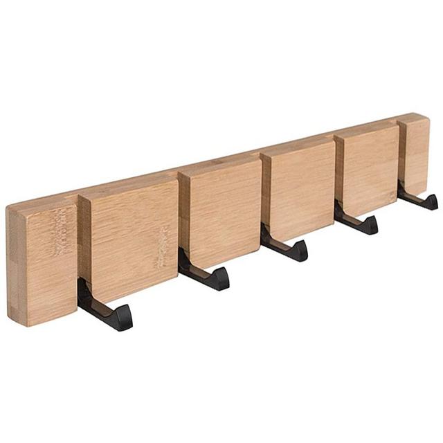 Wooden Wall Mounted Folding Rack, Modern Wall Floating Coat Hook Rack Space-Saving Coat Hanger for Coats, Hats, Scarves, Key (Wooden 5 Hooks)