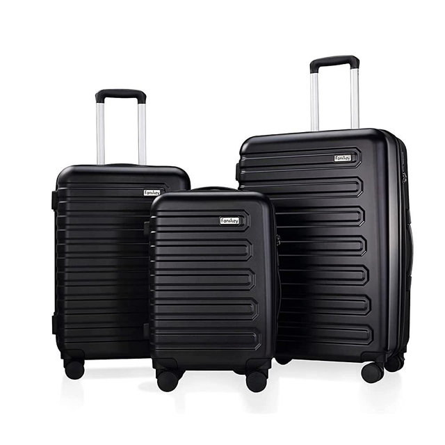 Fanskey Luggage, 3 Piece Set Suitcase with Spinner wheels, Hardshell, Lightweight, TSA Lock (Black)