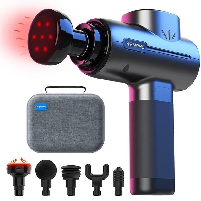 RENPHO Massage Gun with Heat, Percussion Muscle Mini Massage Gun for Athletes, Handheld Deep Tissue Massager with 3200rpm, 5 Massage Head, 5 Speed, Carry Case,Body Muscle Massager Gun,Fathers Gifts