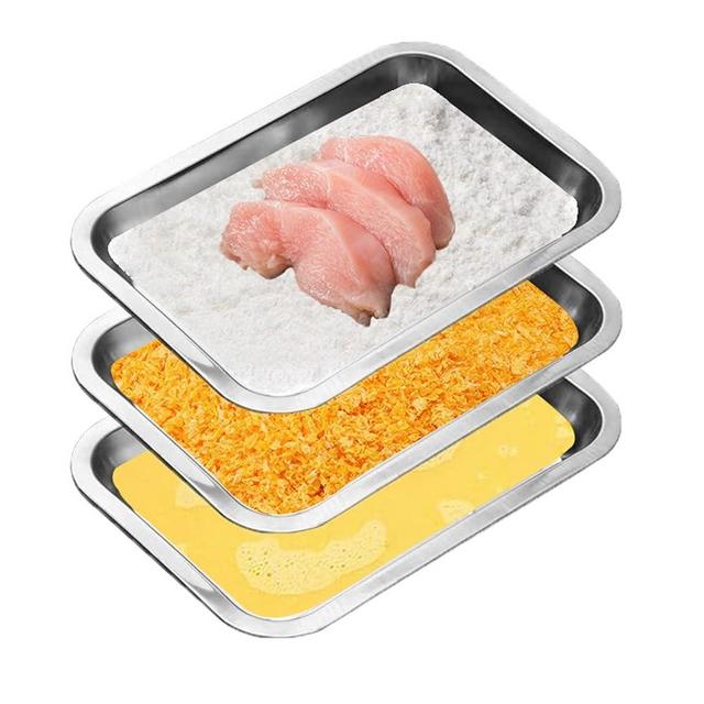3 Pack Stainless Steel Breading Trays Set,Breading Pans for Marinating, and Prepping Meat Chicken and Fish 10.2" x 7.5" x 1.6"