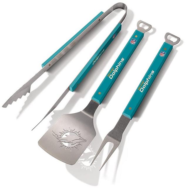 YouTheFan NFL 3-Piece Spirit Series BBQ Grill Set: 18" Stainless Steel Sportula (Spatula), Fork & Tongs with 2 Bottle Openers