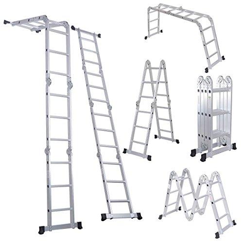 Luisladders Folding Ladder Multi-Purpose Aluminium Extension 7 in 1 Step Heavy Duty Combination EN 131 Standard (12.5 Feet)