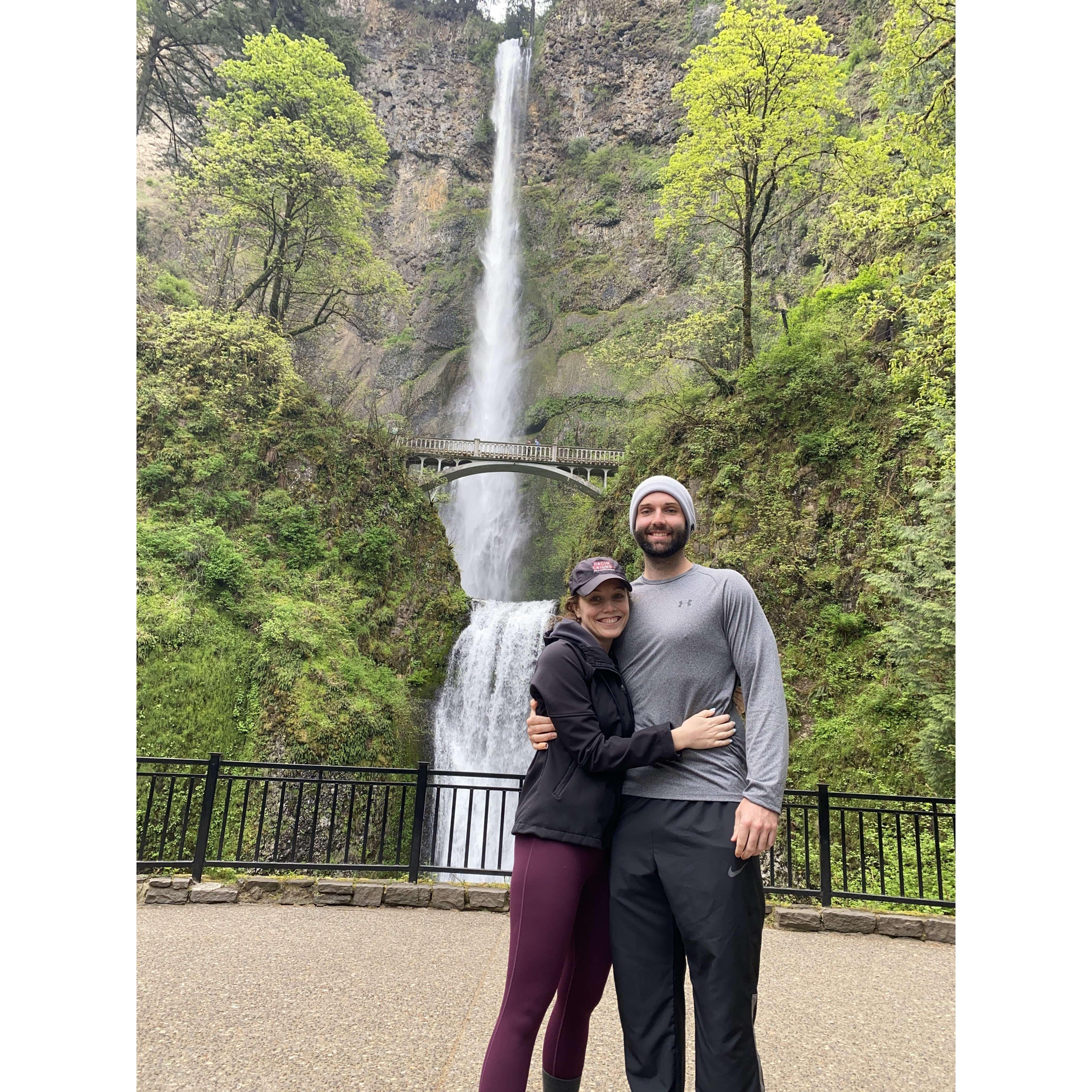Our first official trip together (outside of flying back and forth from nursing travel assignments), we went to Oregon. This picture is us in front of Multnomah Falls.