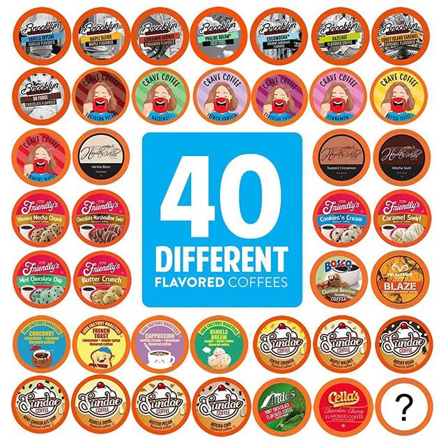 Two Rivers Coffee Flavored Coffee Pods Variety Pack Sampler, Compatible with 2.0 Keurig K Cup Brewers, 40 Count - 40 Assorted Flavor Box - No Duplicates