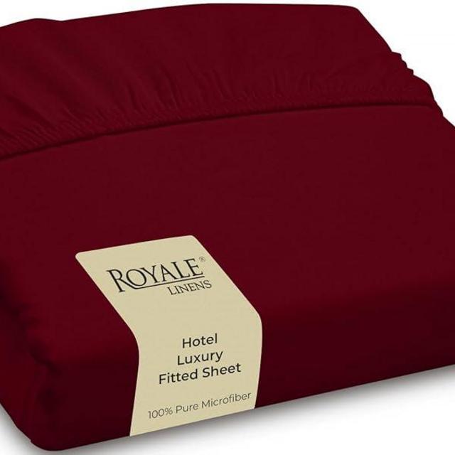 Royale Linens Fitted Sheet California King - Ultra Soft 1800 Brushed Microfiber - Hotel Luxury Bottom Sheets - Wrinkle Free & Fade Resistant - Deep Pocket Fitted Sheet Only (King Cal, Burgundy)