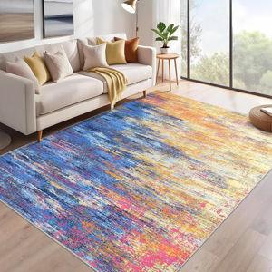 ROYHOME Washable Rug 5x7 Abstract Area Rug for Living Room, Non Slip Foldable Soft Rugs for Bedroom, Stain Resistant Rugs Modern Fuzzy Rug, Indoor Floor Carpet for Entryway Home, Blue/Orange