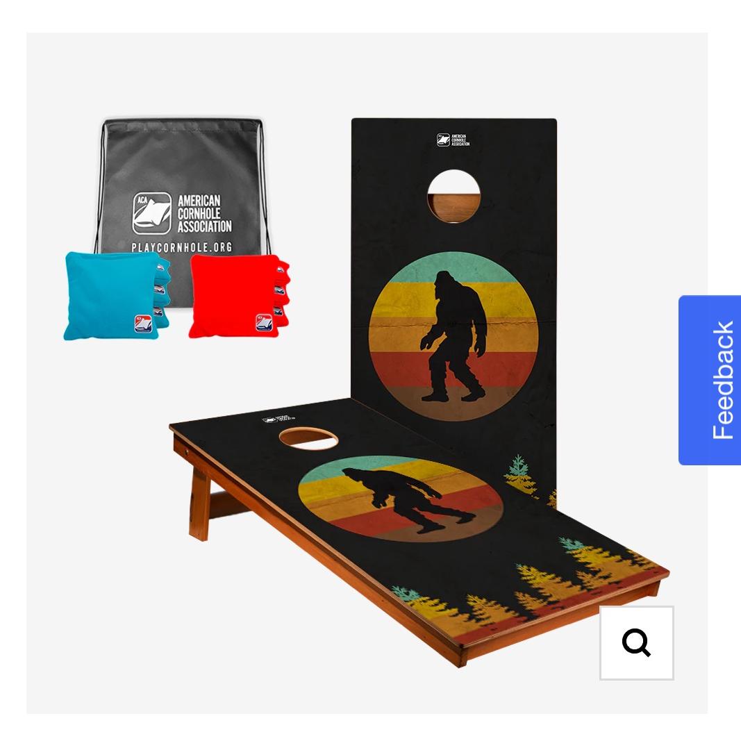 2x4 CP2 Retro Sasquatch Recreation Cornhole Game Bundle with All Weather Resin Filled Cornhole Bags and Nylon Tote