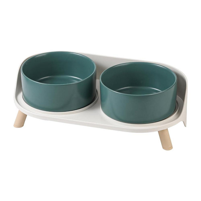 Elevated Dog Food Water Bowl - Raised Dog Bowls with Stand Non Skid - Double Dog Feeding Bowl Set with Splash Proof Guard - Ceramic Pet Dish for Small to Medium Dogs and Large Cats