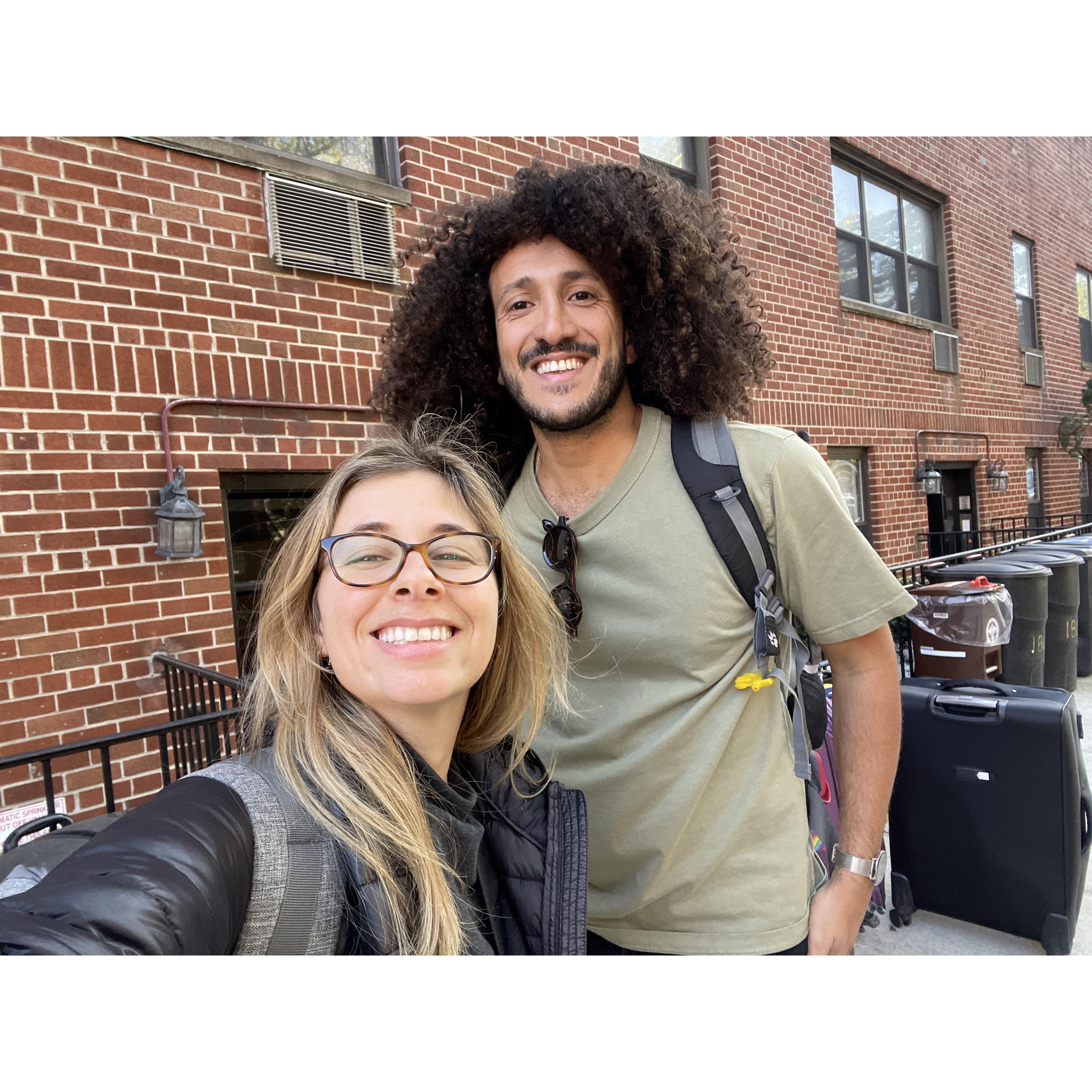 On our first trip to New York, we subletted a gorgeous place in Cobble Hill. Here's us leaving the place after an awesome week there.