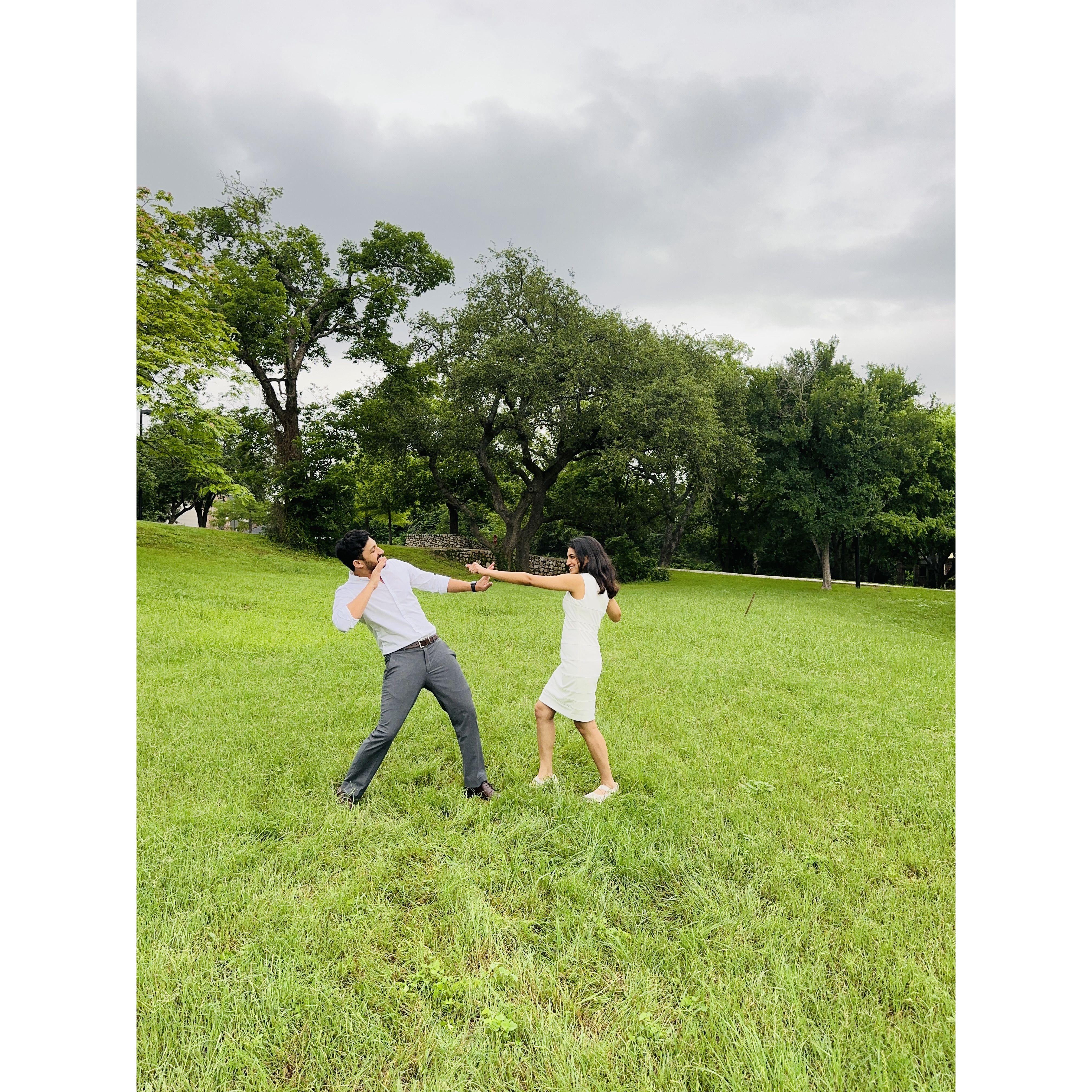 Being goofy like we always are.