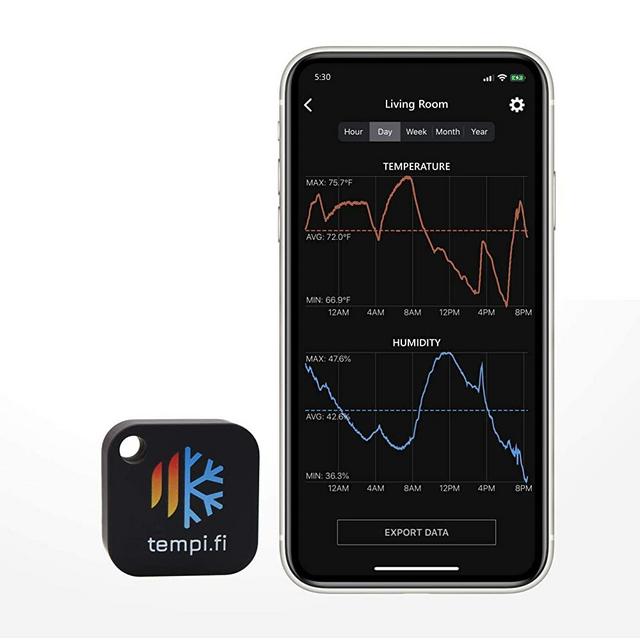 tempi.fi Mini Wireless Temperature and Humidity Sensor - Developed in The USA - 24/7 Data Logger with Alarm – Bluetooth Smart Thermometer and Hygrometer - Monitor Refrigerator Freezer Pets