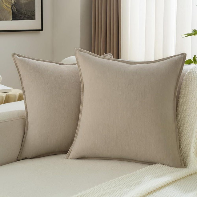 FUTEI Oatmeal Chenille Throw Pillow Covers 22x22 Inch Set of 2,Edges Double-Stitched Cushion Cases,Modern Home Decor for Couch Living Room