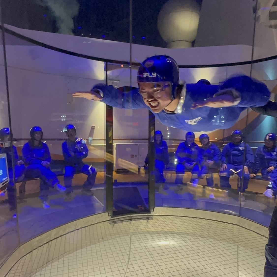 Nicolo conquered his fear and did the simulated sky diving!