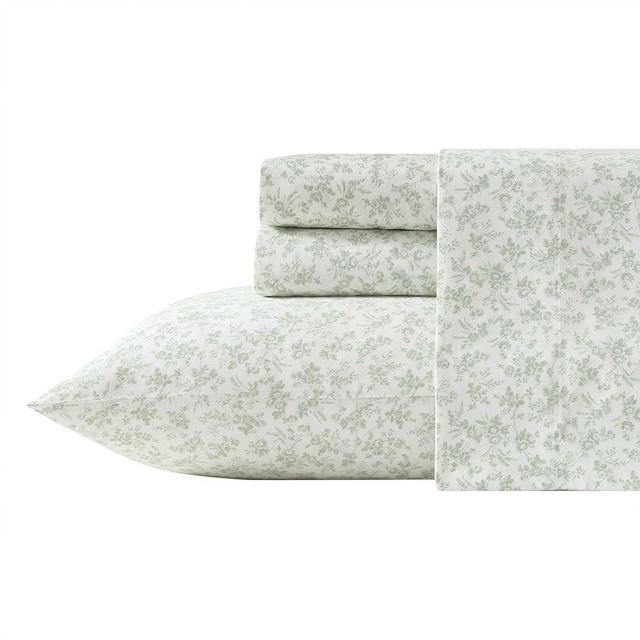 Laura Ashley – King Sheet Set, Ultra-Soft Bed Sheets with a Naturally Silky Smooth Cotton Sateen, Deep Pockets, Floral Bedding with Matching Fitted Sheet & Pillowcases (Floral Toile Green)