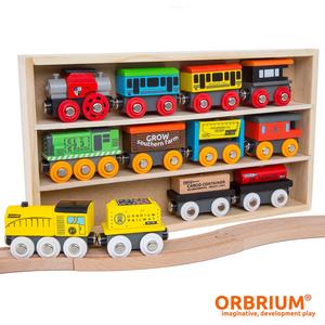 Orbrium Toys 12 Pcs Wooden Engines & Train Cars Collection Compatible with Thomas Wooden Railway, Brio, Chuggington - Inpatient Peds