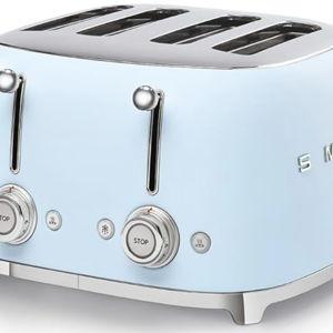 Smeg 50's Style Retro Aesthetic 4 Slice Toaster 6 Presets Extra Wide Slots Pastel Blue TSF03PBUS