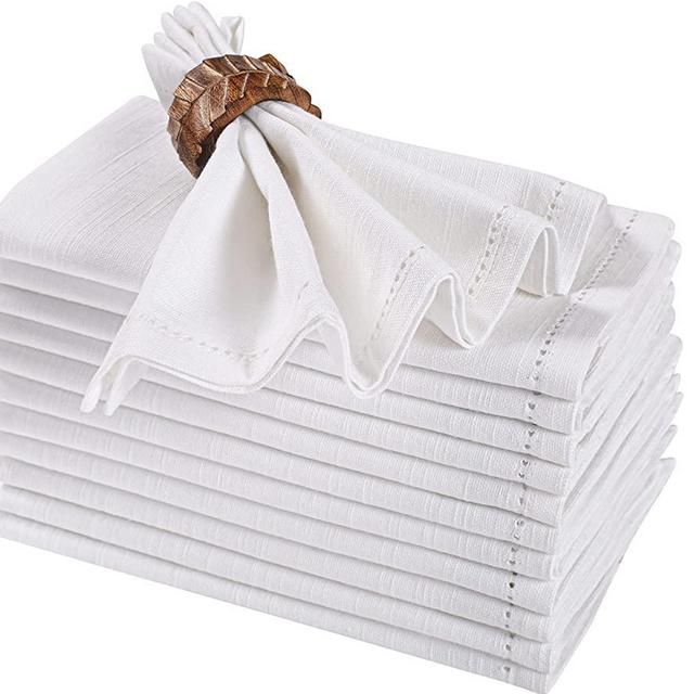 Bedding Craft Cotton Cloth Dinner Napkin 16x16 White with Hemstitched,Wedding Napkins, Cocktails Napkins, Fabric Napkins, Cotton Napkins Mitered Corners, Machine Washable Dinner Napkins, Set of 12