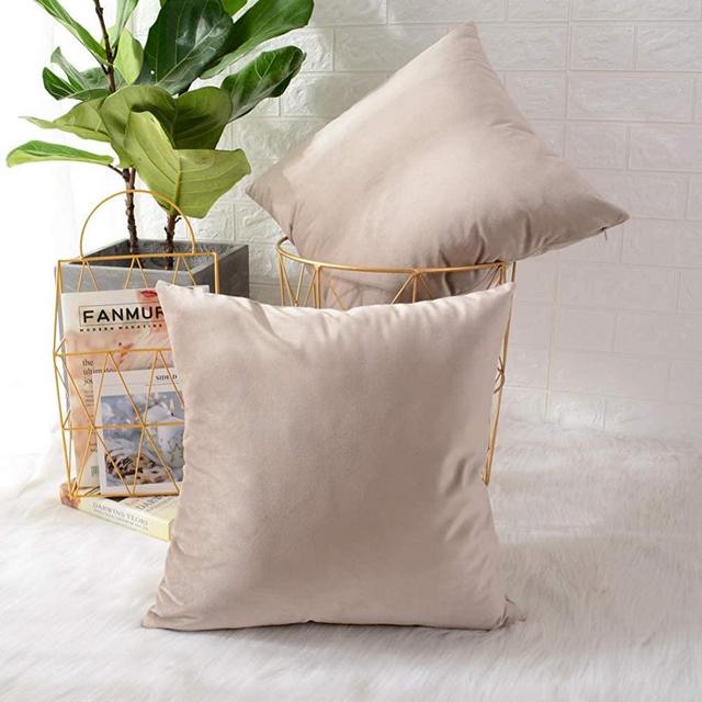 MERNETTE Pack of 2, Velvet Soft Decorative Square Throw Pillow Cover Cushion Covers Pillow case, Home Decor Decorations for Sofa Couch Bed Chair 18x18 Inch/45x45 cm (Warm Grey)