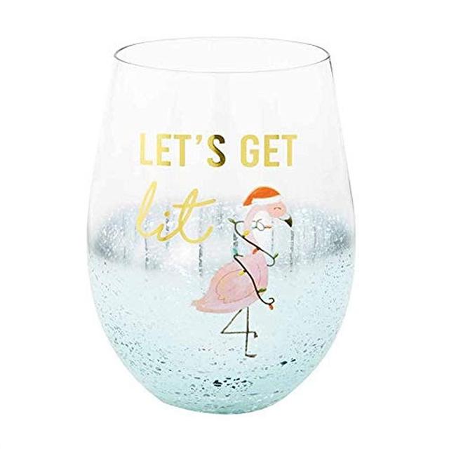 Mud Pie FLAMINGO CHRISTMAS WINE GLASS, 16 oz