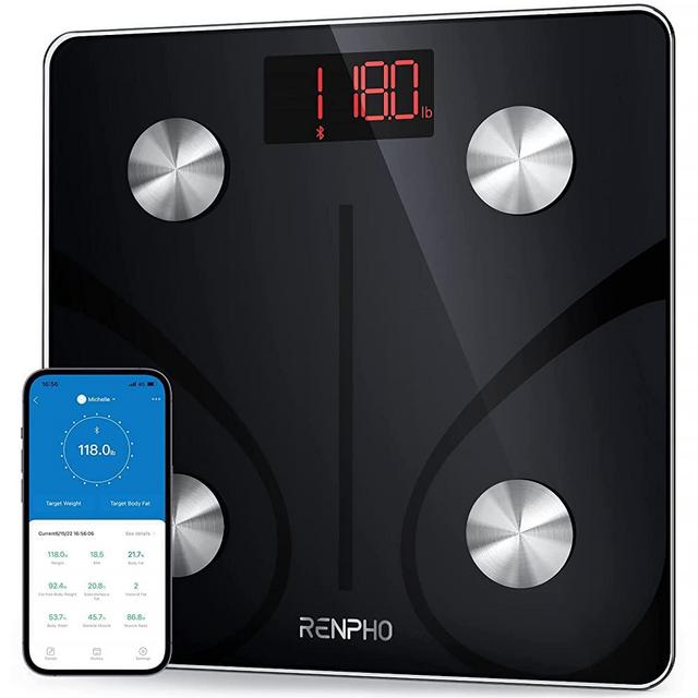 RENPHO Scale for Body Weight 500lbs, Extra-High Capacity Smart Bathroom Scale with Ultra Wide Platform 12 x 12 inches, Body Fat Scale with Large LED Display, Health Monitor Sync App, Elis 1L