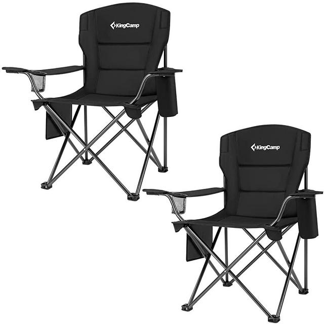 KingCamp 2 Pack Oversized Camping Chair for Adults Folding Chairs Set of 2 Heavy Duty 300lbs Camp Chair Padded Outdoor Chair with Cooler Bag, Cup Holder, Side Pocket for Garden Fishing Picnic Sports