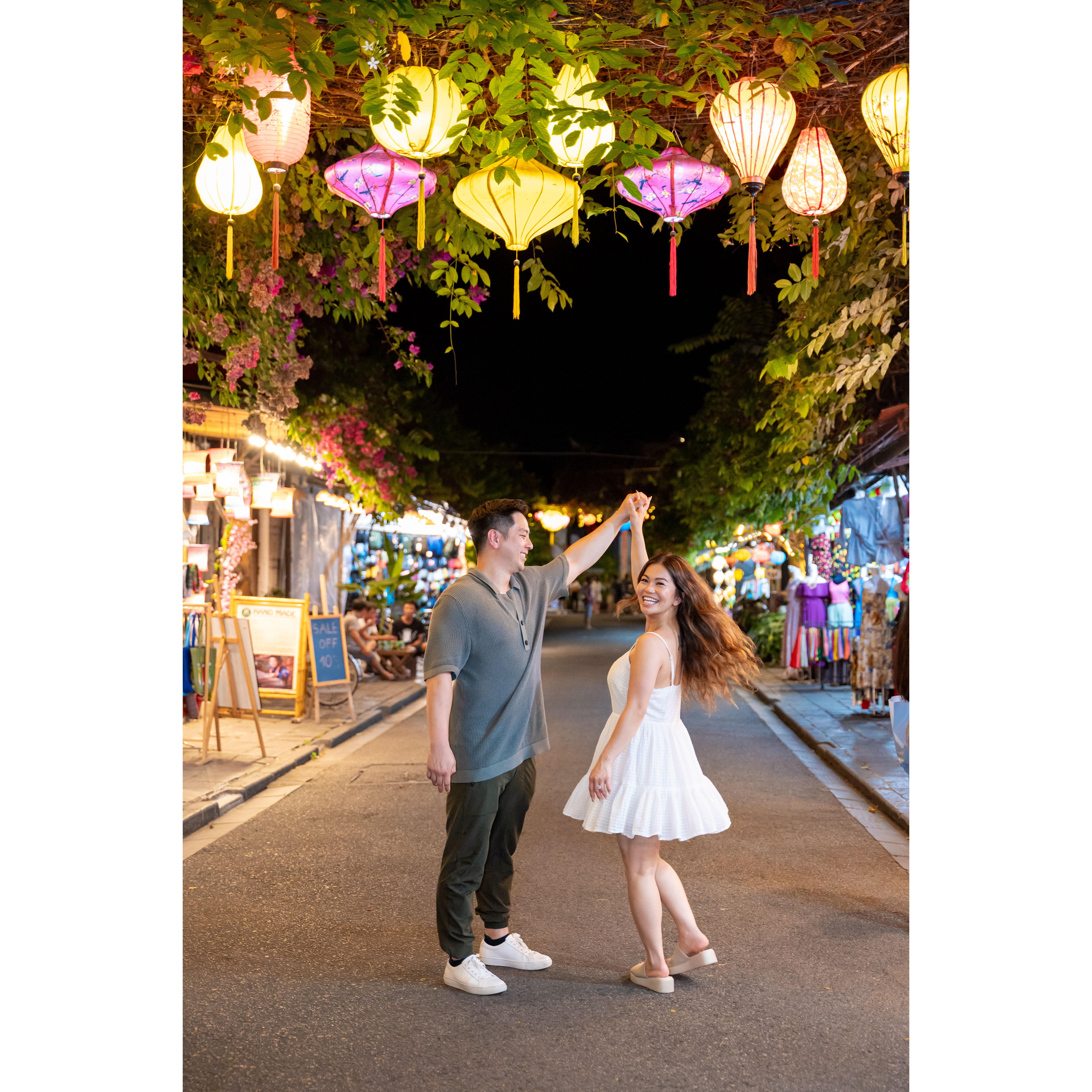 We got engaged in Hoi An, Vietnam and explored the cute local shops with our family