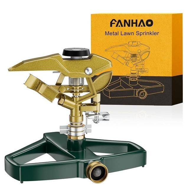 FANHAO Heavy Duty Pulsating Impact Lawn Sprinkler with Metal Base, 100% Metal Adjustable Circular Zinc Impulse Sprinkler for Lawn Yard, 360 Degree Large Area Coverage, Covers Up to 5800 sq. ft
