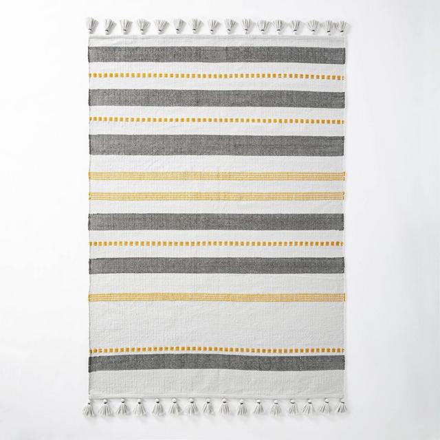 7' x 10' Indoor/Outdoor Multi Stripe Tassel Area Rug Gold/Gray - Hearth & Hand™ with Magnolia
