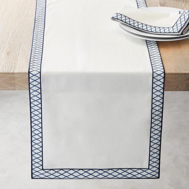 Trellis Embroidered Table Runner, Trellis Blue