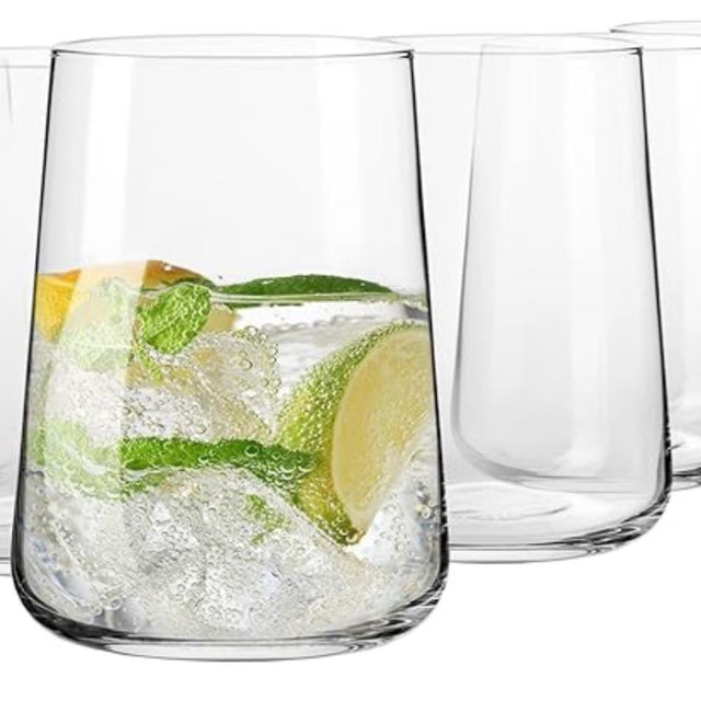 Krosno Water Glasses, Set of 6, 16.6 fl oz, Water Drinks Juice, Infinity Collection, Lead-Free Lightweight Glass, Everyday Drinking Glass, Dishwasher Safe, Made in Europe