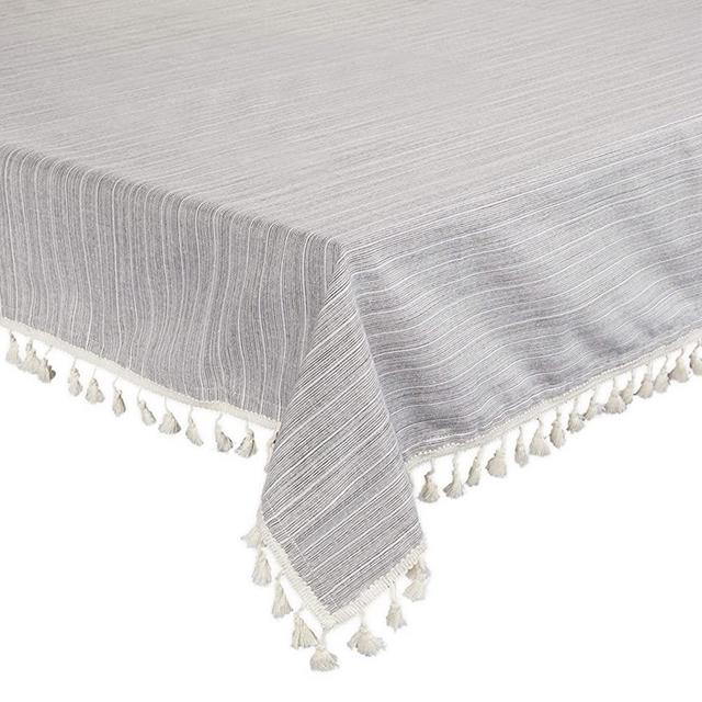 Grey Tablecloth with Tassels, Farmhouse Home Decor (52 x 70 Inches)