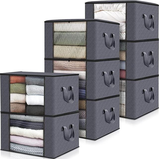 Fab totes 8-Pack Clothes Storage, Foldable Blanket Storage Bags, Storage Containers for Organizing Bedroom, Closet, Clothing, Comforter, Organization and Storage with Lids and Handle, Grey