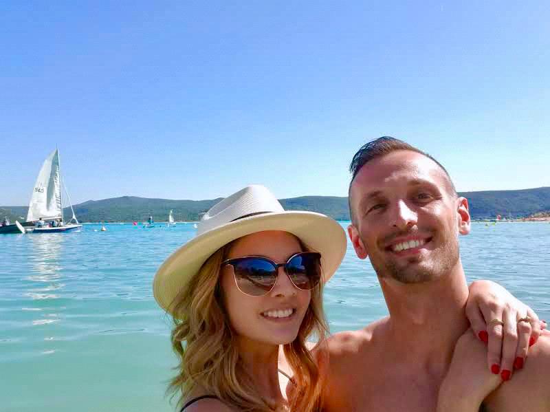 Celebrating being newly engaged at Lac de St. Croix