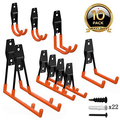 ORASANT 10-Pack Steel Garage Storage Utility Double Hooks, Heavy Duty for Organizing Power Tools, Ladders, Bulk Items, Bikes, Ropes etc.
