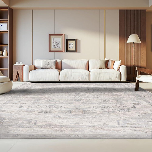 SAFAVIEH Brentwood Collection 8' x 10' Ivory/Grey BNT852D Medallion Distressed Non-Shedding Living Room Dining Bedroom Area Rug