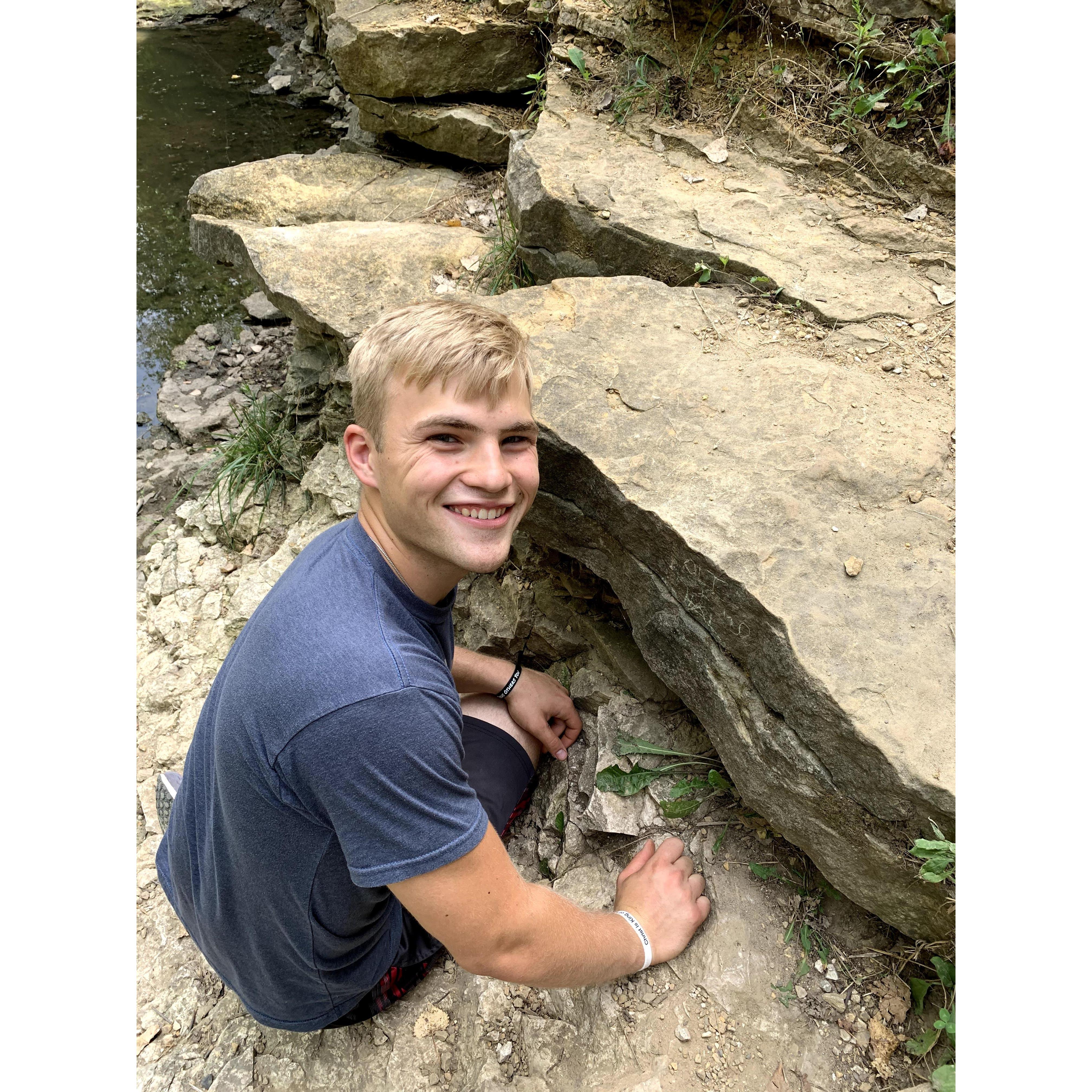 Oli carved our names into a rock at Briggs Woods park... when Hallie went back in October, it was still there!
