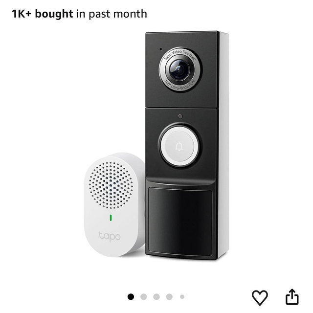 Tapo 2K+ Wired or Battery Powered Smart Video Doorbell with Chime - 180° Field of View, Person/Vehicle/Package Detection, Ring Call, 2-Way Audio, Subscription-Free Local Storage or Optional Cloud,D225