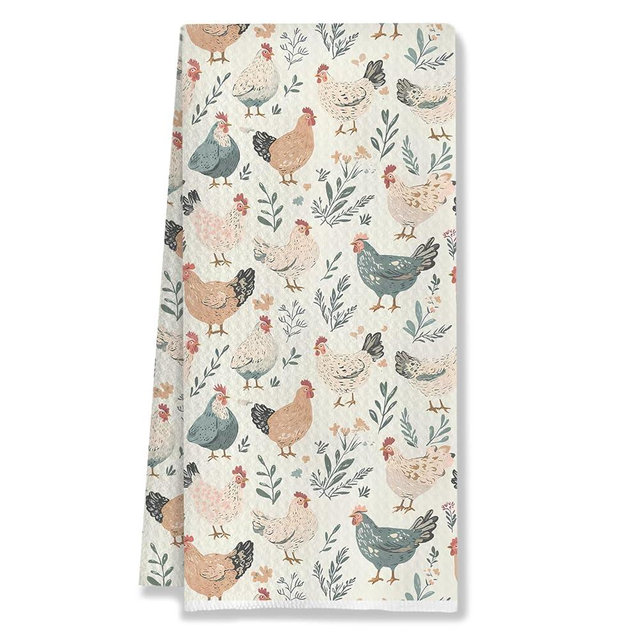 HUGANE Farmhouse Chicken Kitchen Towels, Chicken Lover Mom Lady Gifts Decorative Dish Tea Towels for Kitchen, Cottagecore Farm Animal Hens Hand Towels for Bathroom, 16x24 Inches